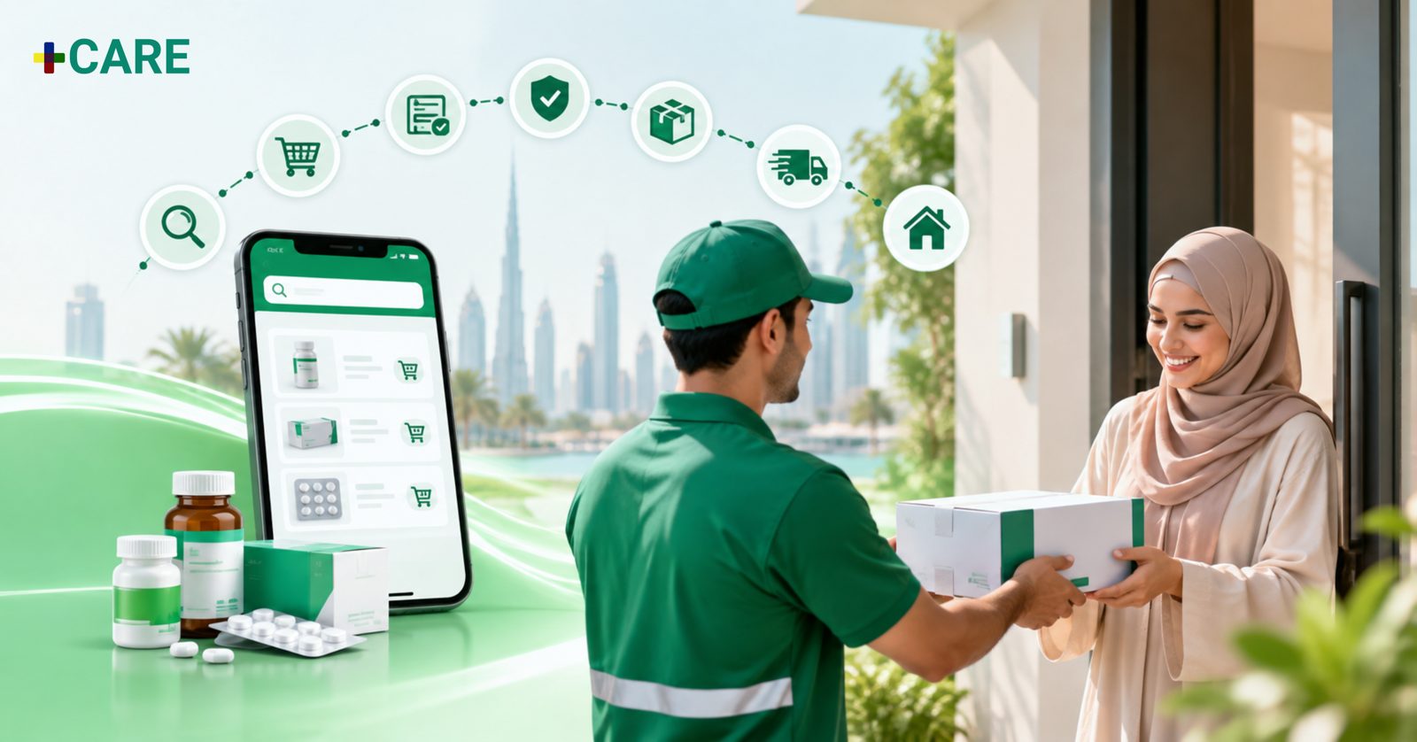 Pharmacy home delivery UAE ordered through a patient app